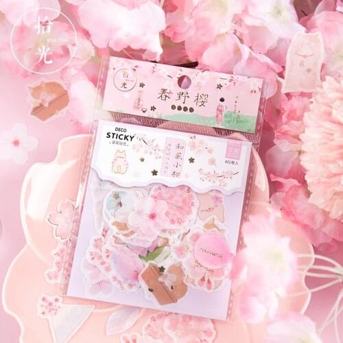 11 Styles 40pcs /pack Pink Style Sakura Cat Japanese Life Washi Stickers Computer Notebook Hand Account Decor