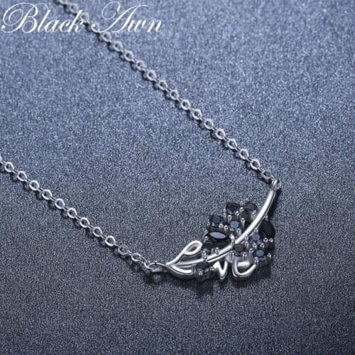2021 New Black Awn Silver Necklace Genuine 100% 925 Sterling Silver Necklace Women Jewelry Leaf Pendants P204