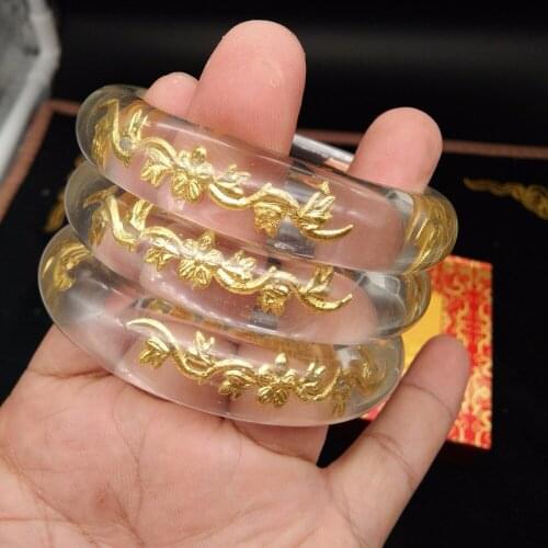24K Yellow Gold Bangle/ Bracelet flower Crystal Bangle Diameter 58mm 60mm 62mm