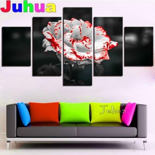 5 piece diamond embroidery Red Blood White Rose crystal round diamond painting 3d picture of Diamonds wall decor New Gift