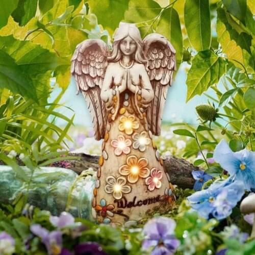 `600 mah Primary Color Of Outdoor Solar Angel Resin Lamp Home Decor