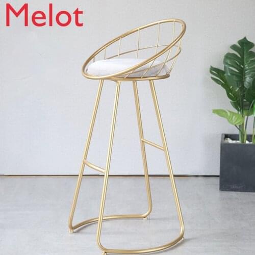 Bar stool modern wrought iron household furniture simple high stool Nordic backrest chair makeup ins soft bag dressing chair