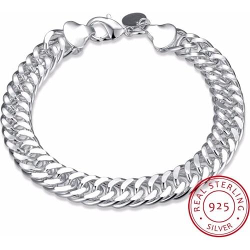 Mens Fine Jewelry 10mm Wide 8'' 20cm Bracelet 925 Sterling Silver Charm Link Chain Bracelet & Bangle Pulseiras De Prata