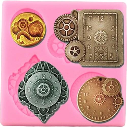 Alarm Clock Silicone Molds Cupcake Topper Gear Fondant Mold DIY Baby Birthday Cake Decorating Tools Candy Clay Chocolate Moulds