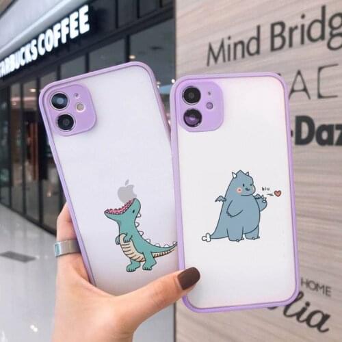 Phone Case For iPhone 12 11 Mini Pro XR XS Max 7 8 Plus X dinosaur Matte transparent Purple Back Cover