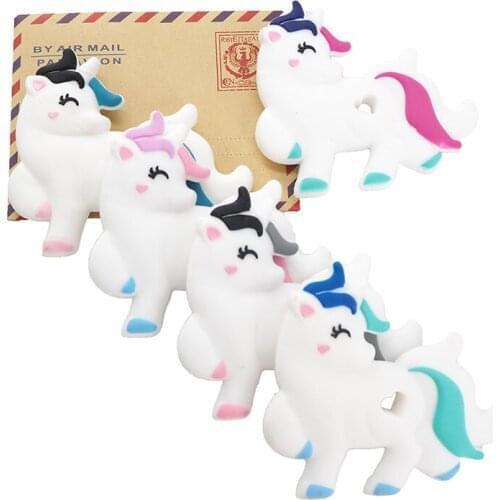Chenkai 50PC BPA Free Silicone Unicorn Teether DIY Newborn Baby Shower Pacifier Dummy Teether Charm Sensory Toy Accessories