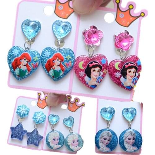 Disney Elsa childrens ear clip earrings without pierced cartoon princess series earrings Frozen ear clip little girl accessorie