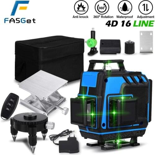 FASGet 16 line 360° Horizontal Vertical Cross 4D Laser Level Self-Leveling Measure Super Powerful Laser Beam