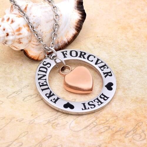 IJD9782 Forever Best Friends Circle Memorial Cremation Jewelry Heart Pendant Stainless Steel Keepsake Urn Necklace for Ashes