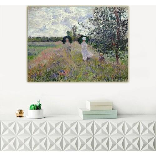 Citon Claude Monet《The Promenade near Argenteuil,1873》Canvas Oil Painting Poster Picture Wall Background Decor Home Decoration