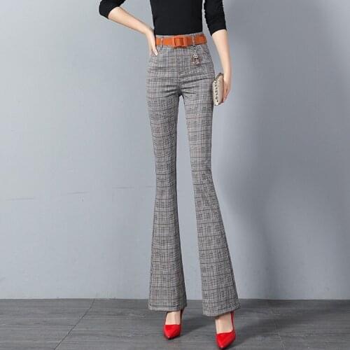 ACRMRAC lattice thickening High waist Thin Flare Pants Long pants casual pants