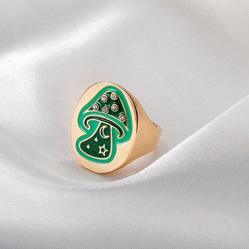 Oil-dripping Mushroom Rings For Women Enamel Star Moon Gold Bohemia Jewelry Fashion Finger Ring Party Gift