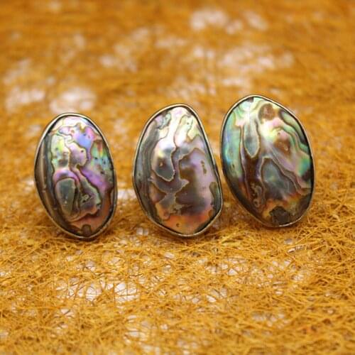 6pcs Irregular Random Shape Natural Stone Rainbow Paua Shell By Hand Healing Treat Rings for Women Jewelry