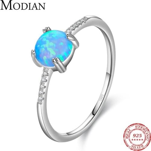 Modian Real 925 Sterling Silver Round Exquisite Charm Sparkling Opal Finger Ring Fashion Female Jewelry For Women Accessories
