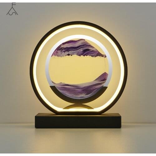 Creative Zen Retro Hourglass Table Lamp Craft Quicksand 3D Natural Landscape Quicksand Pictures Mobile Hourglass Night Lamp Home