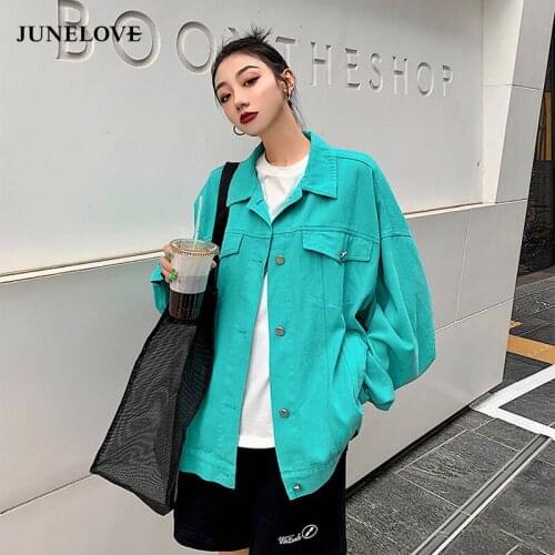 JuneLove 2020 spring Women Korean Street Turn Down Collar Jacket Lady Single Breasted Packets Outwears Casual Jackets