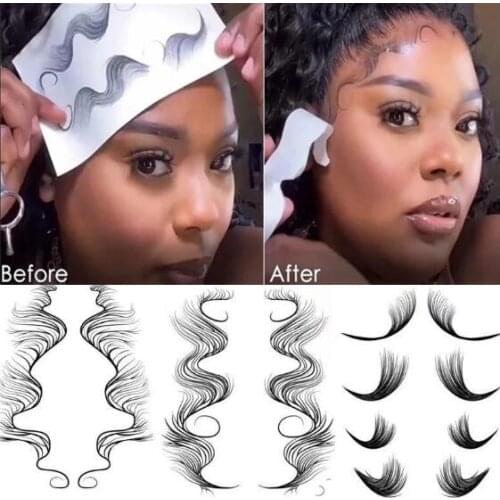 Hot Curly Hairline Natural Temporary Tattoo Sticker Hair Edge Tattoo Stickers Waterproof Makeup Ponytail Elegant Bangs for Women