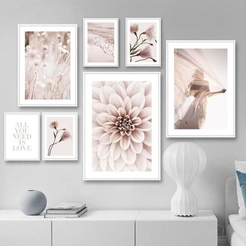 Nordic Minimalist Art Canvas Painting Print Blooming Flowers Poster Wall Art Pictures For Living Room Modern Home Decor TB44