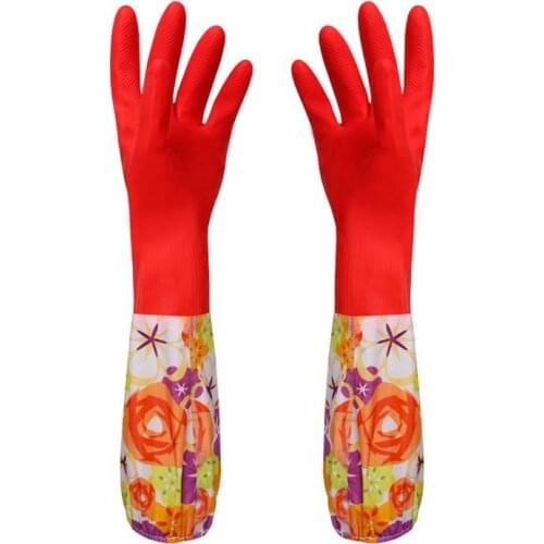 Multi Purpose Long Waterproof Rubber Plush Gloves Hand Dish Washing Kitchen Gloves