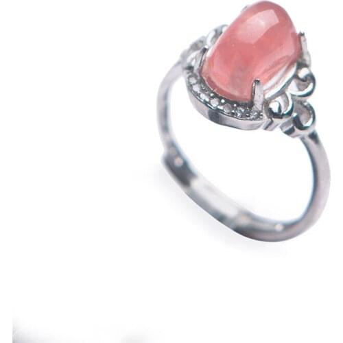 925 Sterling Silver Fashion Jewelry Party Wedding Rings Women Lady Genuine Red Natural Rhodochrosite Ring AAAAA