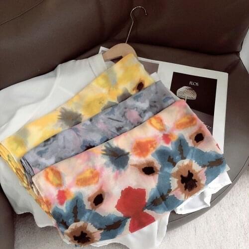 2021 Fashion Ombre Flower Print Fringe Scarf Shawls Long Soft Floral Scarves Hijab Wrap 3 Color