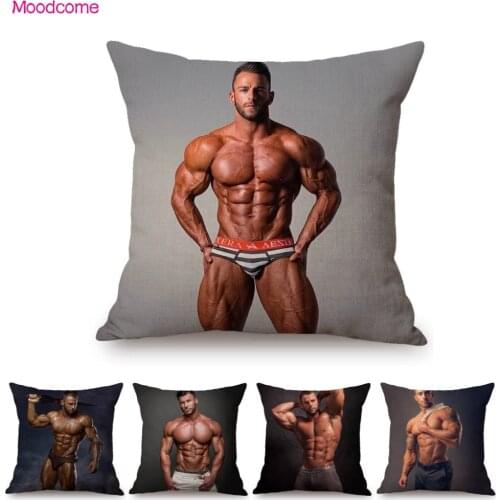 Muscular Handsome Sexy Body Build Man Gym Art Hot Male Hunk Jock Boyfriend Home Decor Pillow Case Tempting Sofa Cushion Cover