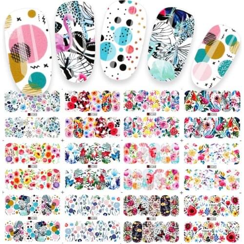 New pattern 12 pieces flower water nail stickers decals daisy Rose transfer tip filigree flora painting slider manicure decorati