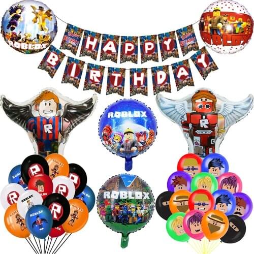 NEW Game Robloxs Foil Latex Balloon Set Pixel Ballons Bunting Banner Happy Birthday Decorations Kids Adults Party Balloons Favor