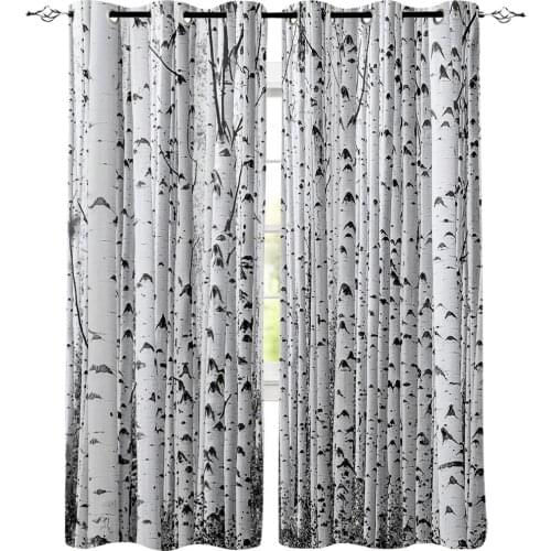 White Birch Window Curtains LivingRoom Kitchen Curtains Left and Right Biparting Open