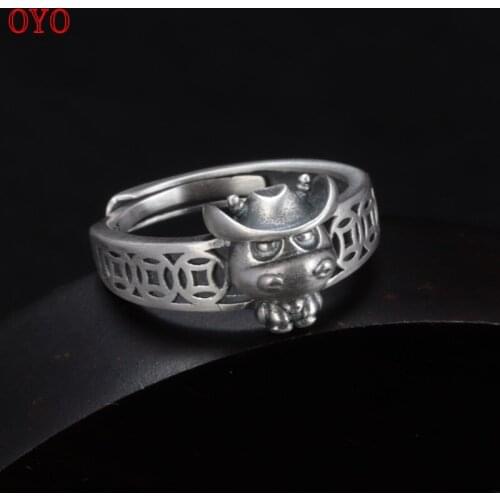 999 pure silver retro personality natal year bull index finger opening coin silver