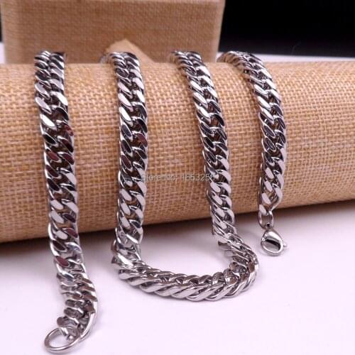18''-32'' High Polished stainless steel Double curb Link Chains Necklace 7mm wide Charming Mens Jewelry