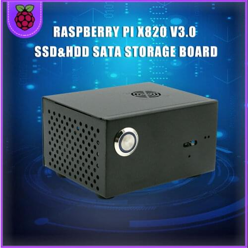 Raspberry Pi X820 (X800) SSD&HDD Storage Board Matching Metal Case / Enclosure + Power Control Switch + Cooling Fan