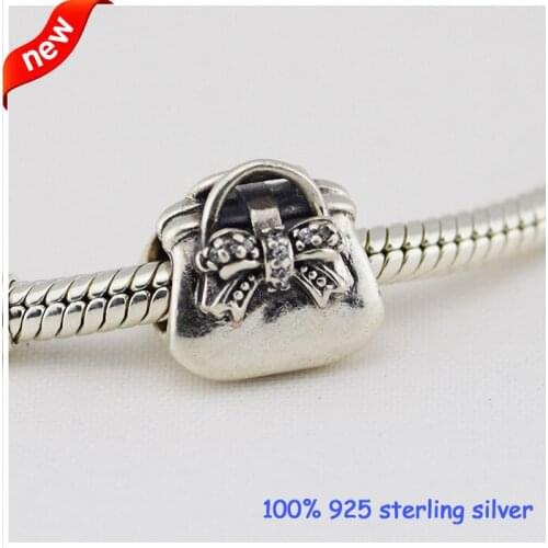 Fits Pandora Bracelets Handbag Silver Beads with cubic zirconia Summer Style 925 Sterling Silver Charms DIY Wholesale