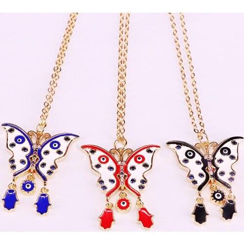 8Pcs Latest Fashion Necklace Enamel Cz Butterflys Pendant Gold Color Jewelry Charm Necklaces For Lady Girls