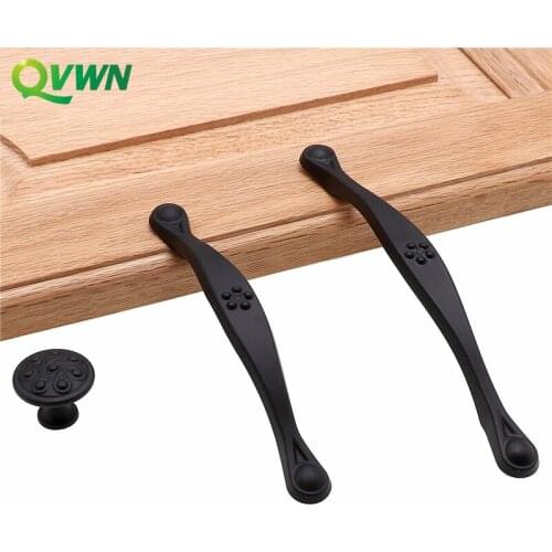 QVWN American Simple Matte Black Zinc Alloy Handle Hardware Cabinet Knobs And Kitchen Handles For Furniture Drawer Solid Door