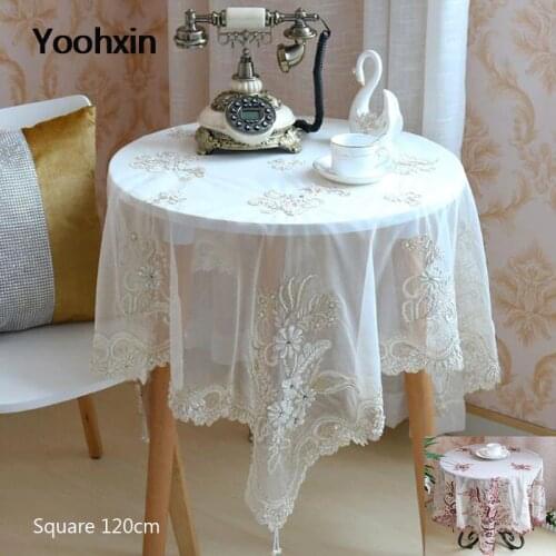 Luxury gold wine red Lace Square beads Embroidered table cover cloth towel tablecloth Christmas wedding placemat party decor