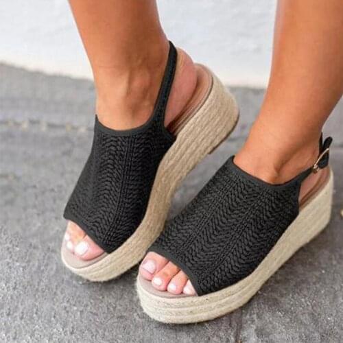 Women Shoes Summer Litthing Hemp Sandals 2020 Fashion Female Beach Shoes Wedge Heels Peep Toe Shoes Comfortable Platform Shoes