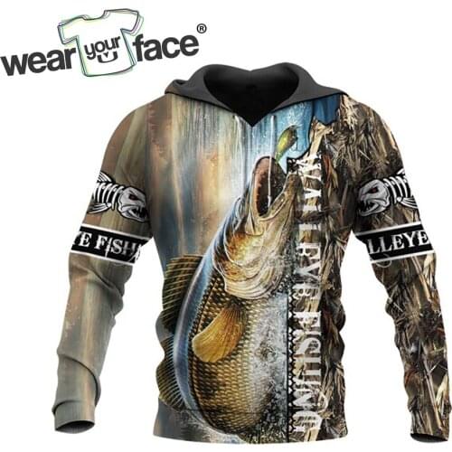 Walleye Fishing 3D All Over Printed Sweatshirts Zipper Hoodies T-shirts Tracksuits Tank Top Shorts Streetwear Men Unisex Clothin