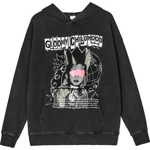 Hip Hop Hoodie Sweatshirt 2021 Men Streetwear Child Letter Print Wash Hooded Autumn Loose Harajuku Cotton Pullover Sweatshirts