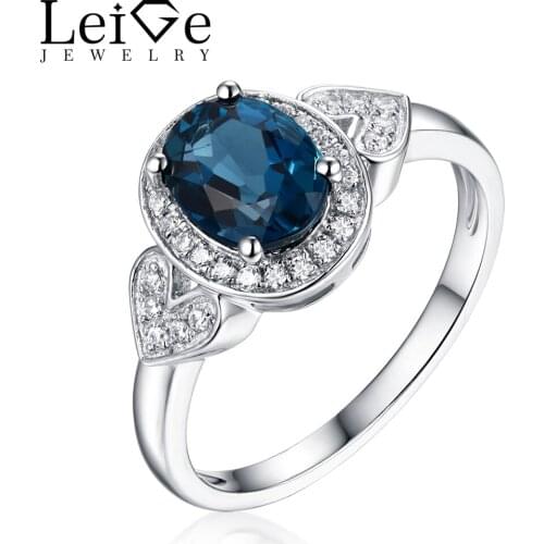 Leige Jewelry London Blue Topaz Ring Natural Gemstone Wedding Promise Rings for Women Fine Jewelry Oval Cut Christmas Gift