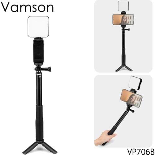 Vamson for Laptop Tablet Mobile Phone Videoconferencing Telework Small Tripod Black Selfie Stick Office Lighting Lamp Kit VP706B