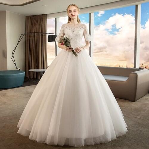 Vestidos De Novia 2020 New Ball Gown Beading Bride Dress Simple Pearls Wedding Dress Long Elegant Corset Princess Wedding Gown
