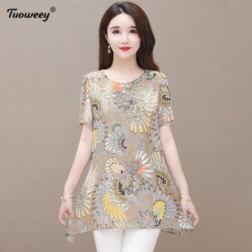 Plus size Summer style Short Sleeve Chiffon Blouse Women Casual O Neck Elegant Women Shirts floral Female Clothing Blusas Mujer