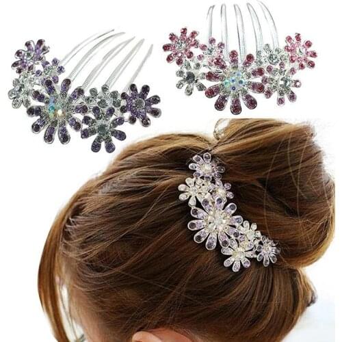 Womens Hair Accessories Crystal Rhinestone Flower Tuck Comb Petal Hair Pin Hair Clip head jewelry