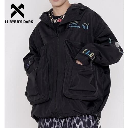 11 BYBBS DARK Reflective Cargo Jackets Mens Streetwear Waterproof Tactical Function Jacket Multi-pocket Hoody Windbreaker Coats