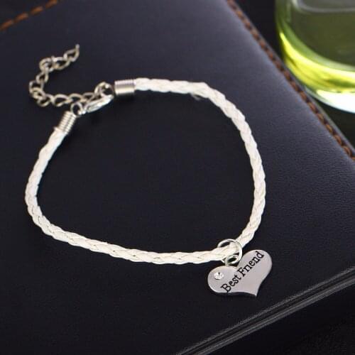 12PC/Lot Trendy Best Friend Crystal Heart Bracelets Friendship Forever Bracelet BFF Friends Gift Charm Rope Chain Bangle Jewelry