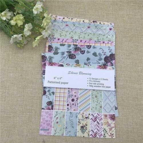 24 sheets 6"X6"PrintedSilence Blooming Pattern Creative Scrapbooking paper pack handmade craft paper craft Background pad
