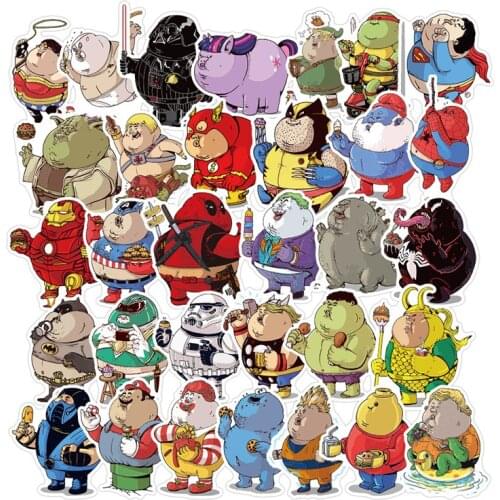 32 Pcs Funny Fat Hero Cute Waterproof Stickers For Graffiti Sticker For Skateboard Luggage Laptop Notebook Guitar Car Sticker