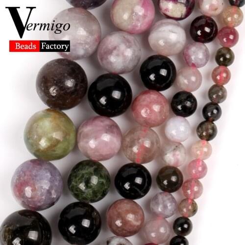 A+ Natural Colorful Tourmaline Stone Beads Round Beads for Jewelry Making Diy Bracelets Necklace 4/6/8/10/12mm
