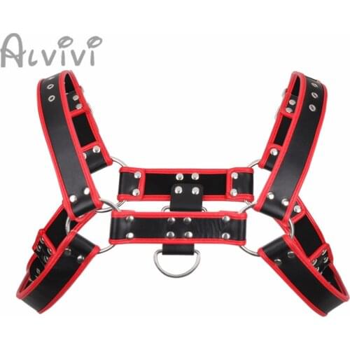 Alvivi Mens lingerie body chest harness Faux Leather Adjustable Body Bondage Costume with Buckles D-rings Muscle Harness Belt